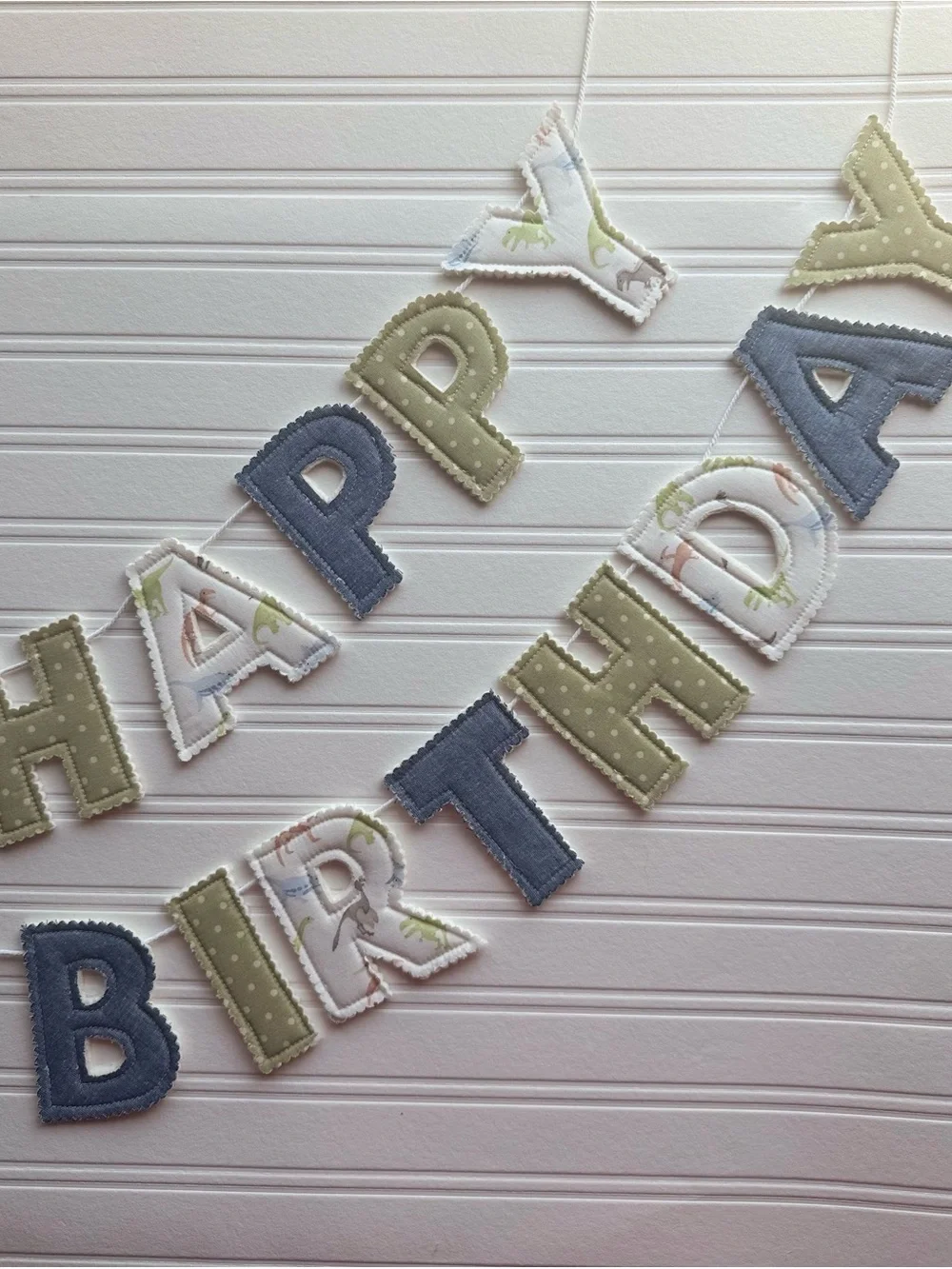 Happy Birthday Fabric Letter Banner - Green, Blue, White